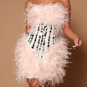 Fashion Nova Feather Embellished Mini Dress